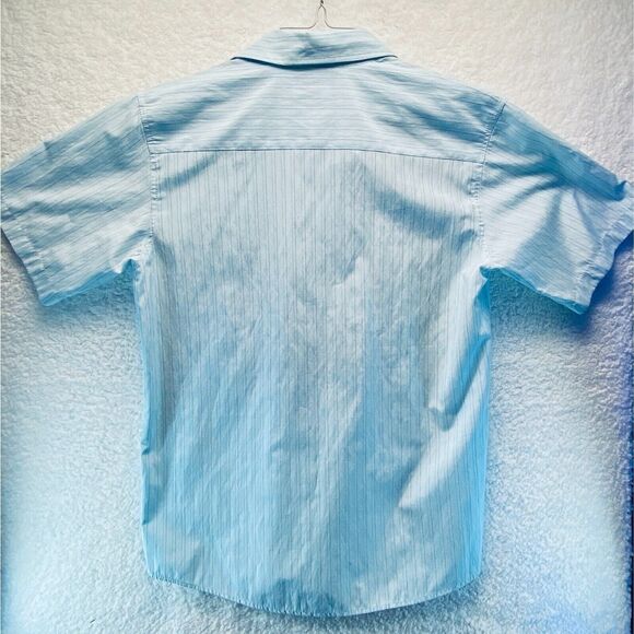 Montage Collection Men's Shirt Blue Gray Stripe Short Sleeve Pocket Large - Picture 2 of 8